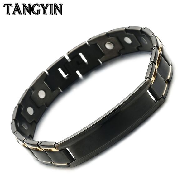 

tangyin black magnetic bracelet men women stainless steel energy germanium magnet health bracelets & bangles man care jewelry, Golden;silver