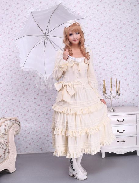 

white long sleeves ruffles cotton sweet lolita dress, Black;red