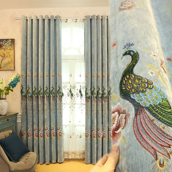 

european luxury villa peacock embroidered blackout curtains for bedroom blue elegant curtains for living room l