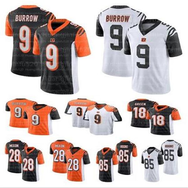 

cincinnati 9 joe burrow mens bengal 2020 football jerseys 85 tee higgins 18 a.j. green 28 joe mixon 14 andy dalton, Black;red