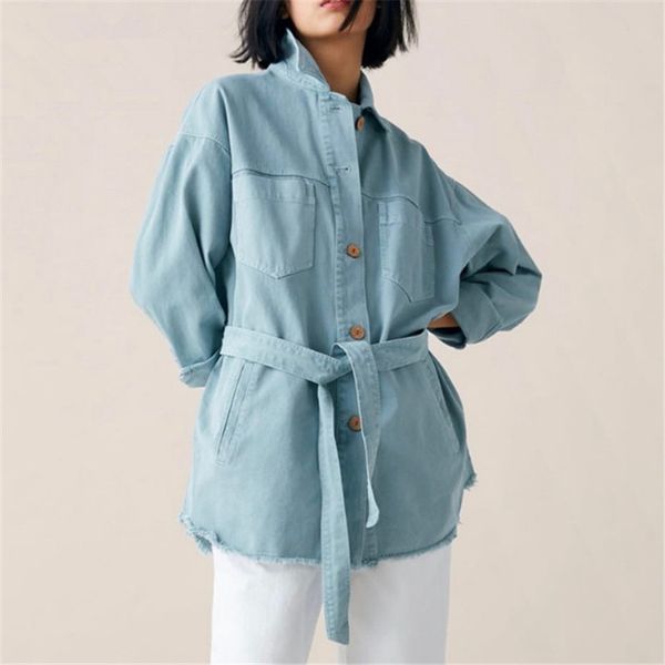 

female streetwear double pockets denim women jacket spring casual sashes jeans loose long coats female chaquetas mujer jacket, Black;brown