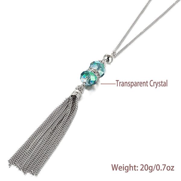 

Quicksell European and American new simple crystal beads Tassel Necklace long sweater chain crossborder wholesale supply