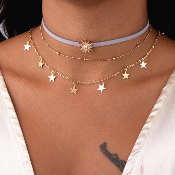 

chokers fashion star necklace jewelry accessories sun pentagram necklaces fine women choker jewellery gold, Golden;silver