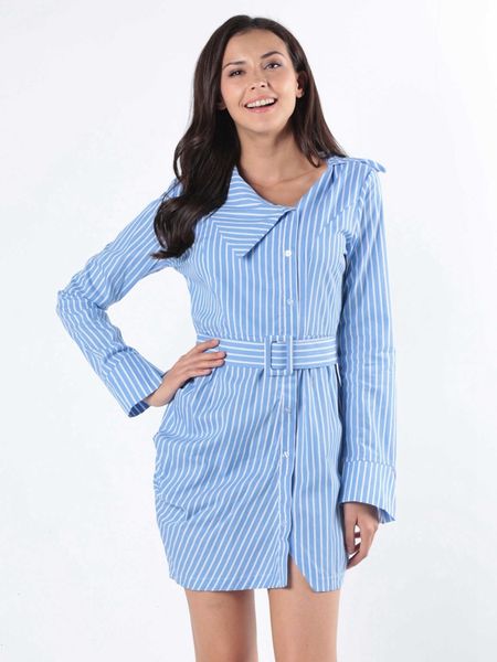 

2019 новых женщин платье slim fit модные с длинным рукавом полоса европейский и американский стиль рубашка платье, Black;gray