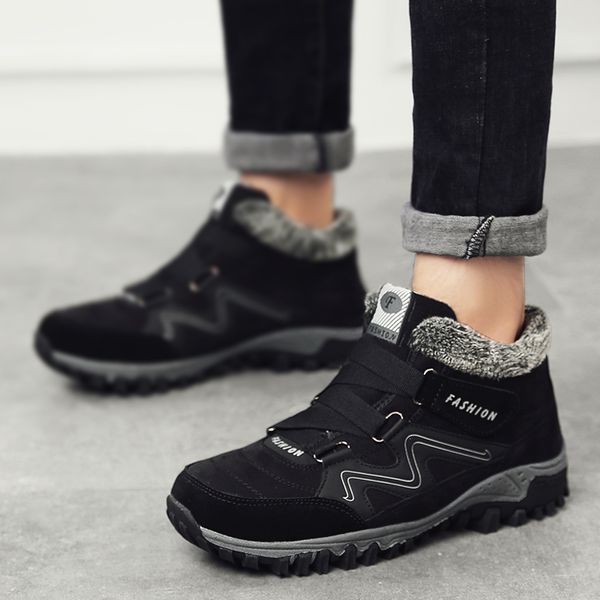 

2019 36-46 safety shoes plush warm winter men boots anti-skidding winter boots men big size high quality, Black