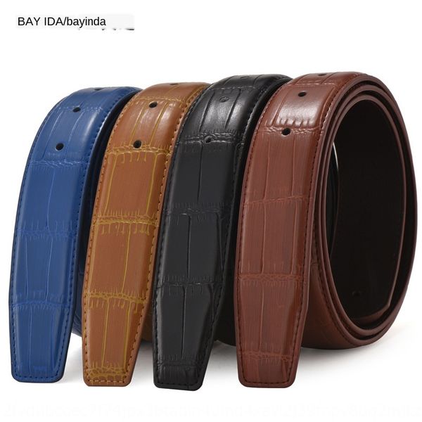 

non-leading strip real belt strip headless male buckle belt male cowhide leisure 3.3 bamboo pin pin stripe, Black;brown