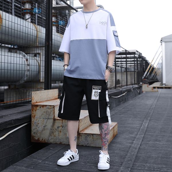 

мужская tracksuit марка одежда sportsuit мужская мода шорты комплект спортивной одежды мужчины хип-хоп с коротким рукавом рубашки tee повсед, Gray