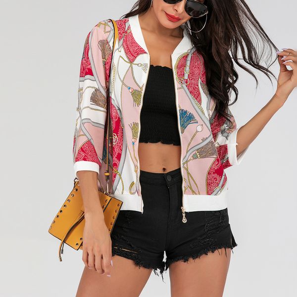 

feitong floral print women jacket baseball outwear jackets zipper coats slim women bomber jacket plus size veste femme 8m2, Black;brown