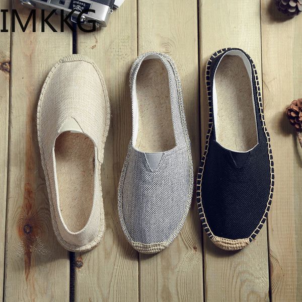 

women sewing flax shoes slip on loafers casual shoes woman espadrilles hemp canvas flat shoes plus size 35-44 s80030 cj191226, Black