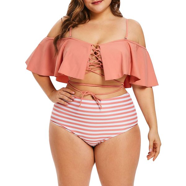 

women swimsuit summer 5xl off shoulder high waist bikini brazilian swimwear swim suit bathing tankini femme beach wear 20fb, White