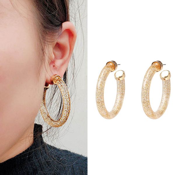 

2019 новый boho стиль круглые акриловые ацетатные серьги обруча для женщин мода круг обручи сплав золотые серьги ювелирные изделия женский, Golden;silver