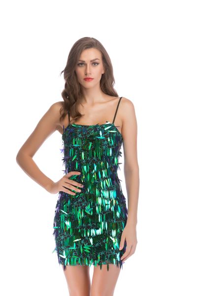 

new women's dresses suspended black-green sequined dresses, White;black