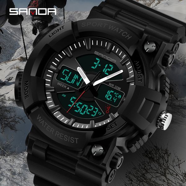

sanda new men's sports watch junior high school male and female students special forces trend waterproof electronic watch temper, Slivery;brown
