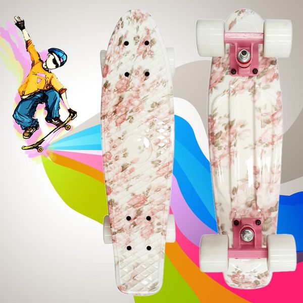 

100kg load hibiscus flowers skateboard durable stable safe single roller durable 3.25 inch aluminum v-truck+pp board + pu wheel