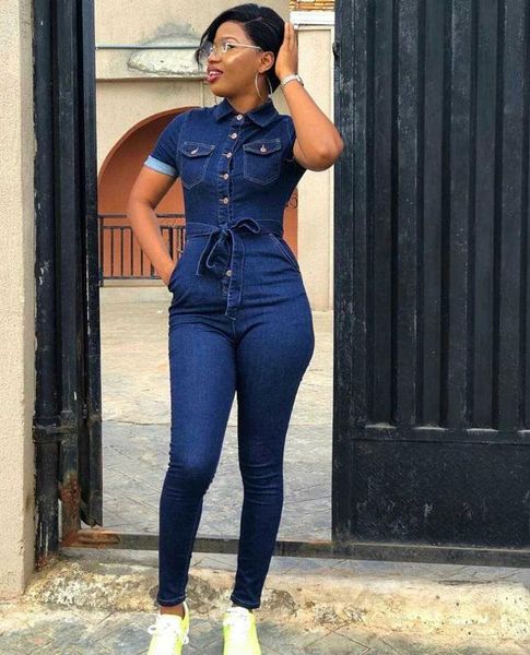 

felyn к 2020 году новых прибытия джинсовые комбинезоны сплошной карман отложным воротником с поясом лето свободного покроя комбинезон, Black;white