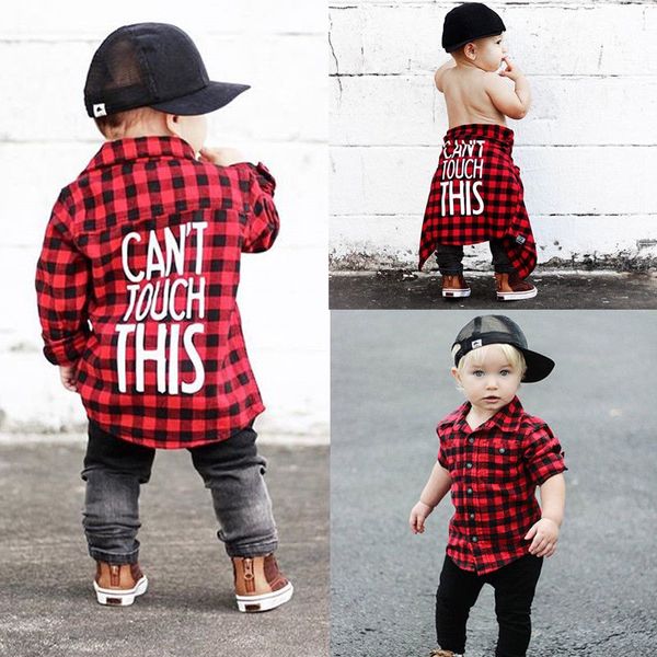 

pudcoco toddler kids baby boys printed plaid long sleeve button shirt casual blouse clothes 1-7t, White;black