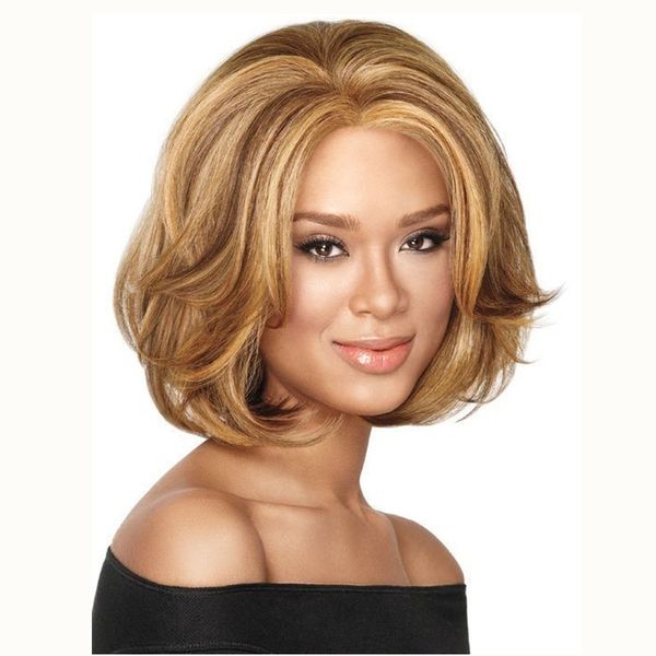 Wig Woman Ma Am Short Hair Golden Curly Hair Fluffy Short Curly