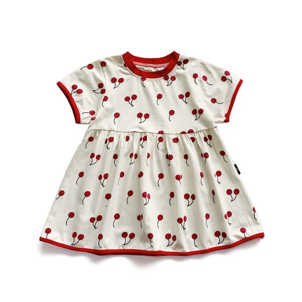 

wlg girls cute dress kids summer cherry printed short sleeve dresses baby girl beautiful party clothes, Red;yellow