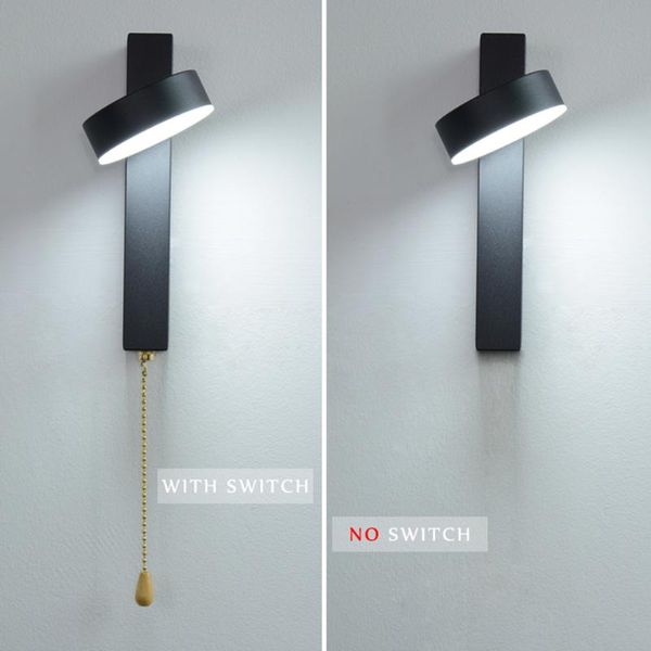 

led wall lamp with switch 7w 9w bedroom living room nordic modern wall light aisle study reading sconce white black lamps