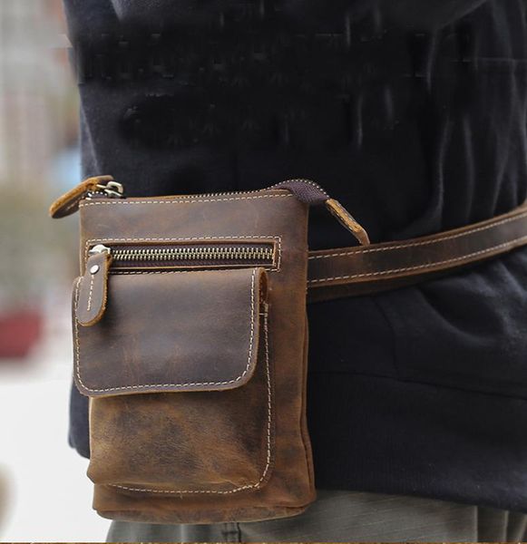 

crazy horse leather waist belt bag multifunction casual daily wait pack small messenger shoulder bag mini phone pouch