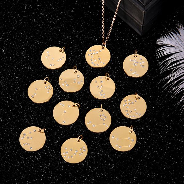 Kadınlar Erkekler Kişiselleştirilmiş kristal Takımyıldızları paslanmaz çelik Para kolye Altın zincirler Moda Takı için 12 Burç kolye