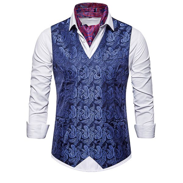 

fashion slim fit paisley vest men chaleco hombre 2020 brand sleeveless double breasted vest waistcoat men business vests male, Black;white