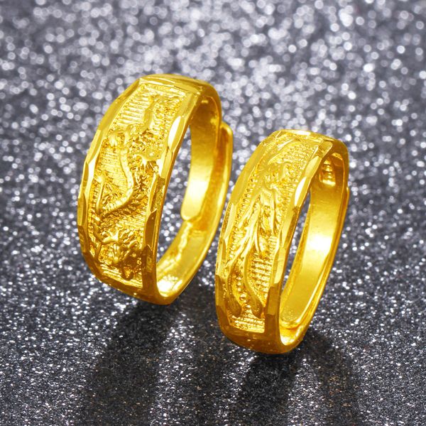 

vietnam shajin pure copper goldplated wedding ring dragon and phoenix ring men and womens imitation gold couple wholesale