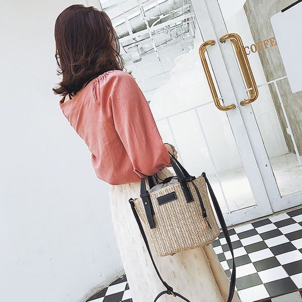 

2019 women straw woven handbag simple adjustable straps large capacity messenger bag msj99