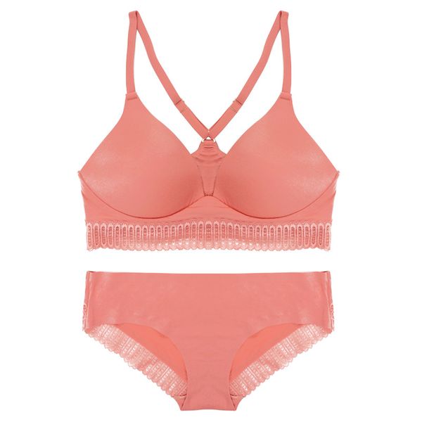 

new ladies spring summer smooth bra set soft comfortable, no underwire, thin cup,gathered, beautiful back underwear set, Red;black