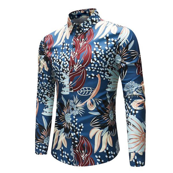 

new fashion men slim fit flower print button turn down collar long sleeve shirt top, White;black