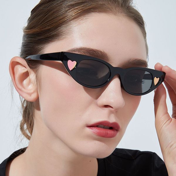 

women cat eye sunglasses retro brand designer love heart decoration eyewear female small uv400 5196, White;black