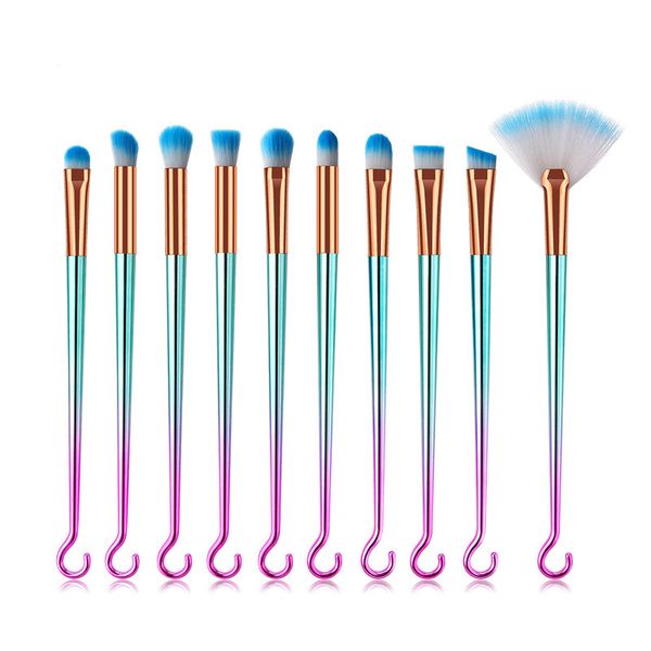 

7 / 10шт розовый зеленый макияж кисти круглый крюк Вентилятор Фонд глаз кисти кисти для макияжа Набор инструмента красоты