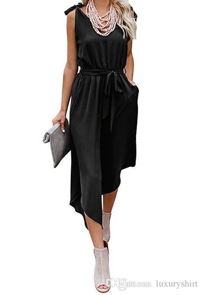 

bow sleeveless v neck loose womens jumpsuits irregular length women rompers summer capris plus size clothing, Black;white