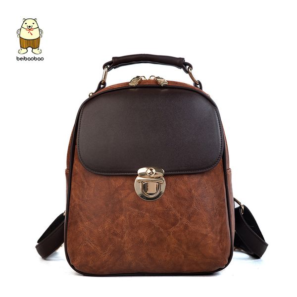 

beibaobao new brand 2018 pu leather women's zipper backpack girls hit color bags fashion design package student bag