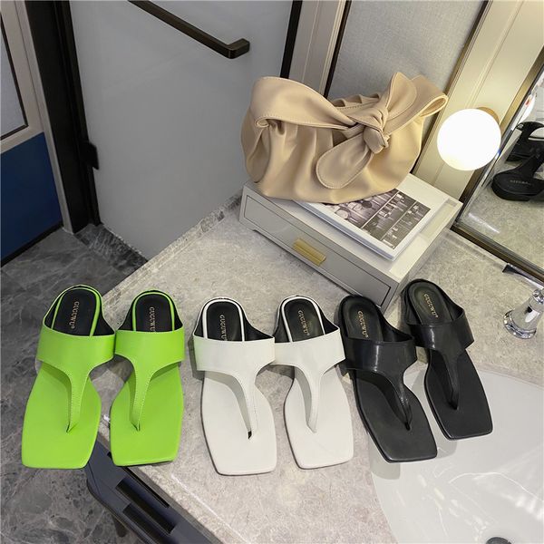 

shoes slippers flat square toe slipers women shallow slides summer 2020 fabric pu basic rubber shoes shallow square toe, Black