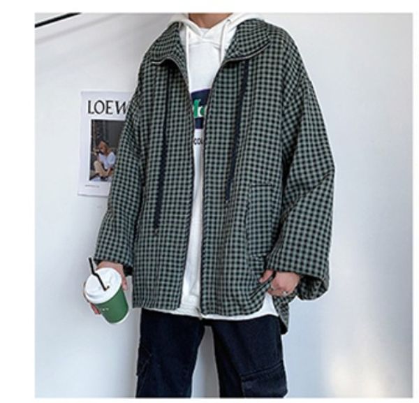 

autumn new plaid jacket men fashion retro casual stand collar jacket man streetwear hip hop loose bomber jacket male clothes, Black;brown