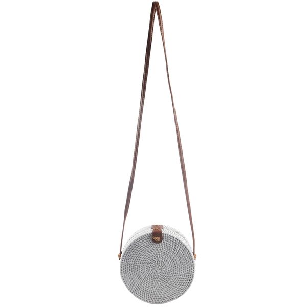 

summer woven straw bag rattan brown black white bohemia beach bag handmade circle messenger star bags(white