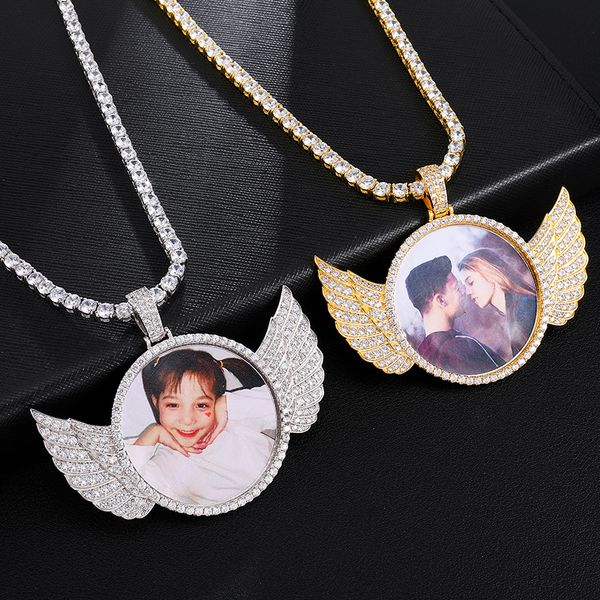 

custom p medallions copper angel wings pendant/necklace men iced out shiny crystal cubic zircon tennis chain hip hop jewelry, Silver
