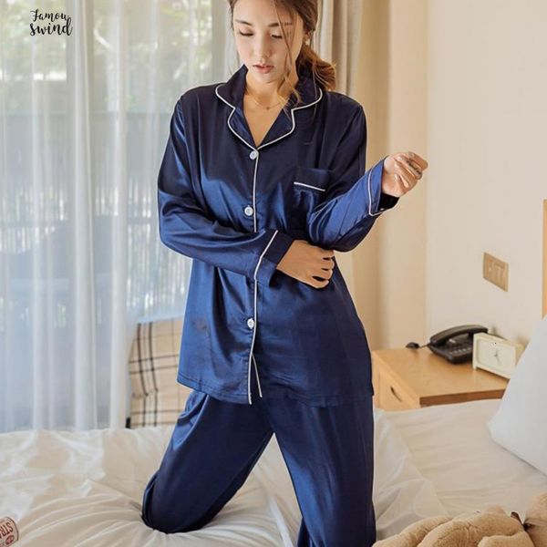 

шелковый женщин рукавом пижамы пижамы костюм халат turn down весна длинные наборы женщины 2019 лето главная одежда плюс размер 5xl, Black;red