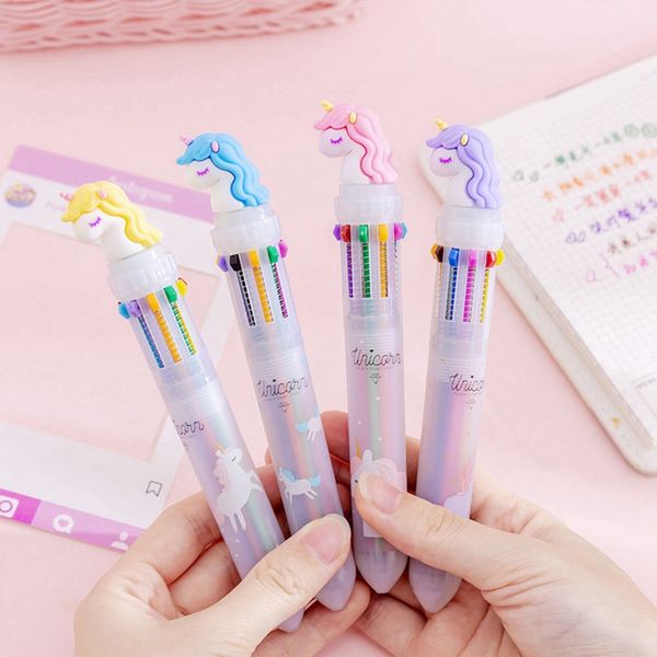 

1set 10 colors press unicorn ballpoint pen 1.0mm signature pen office school kids writing supplies, Blue;orange