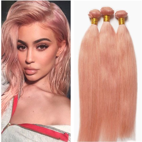 Rosa de Ouro Cabelo Humano Pacotes 3Pcs / Lot Malaysain Virgem Cabelo trama de seda Cabelo Liso Tece Venda