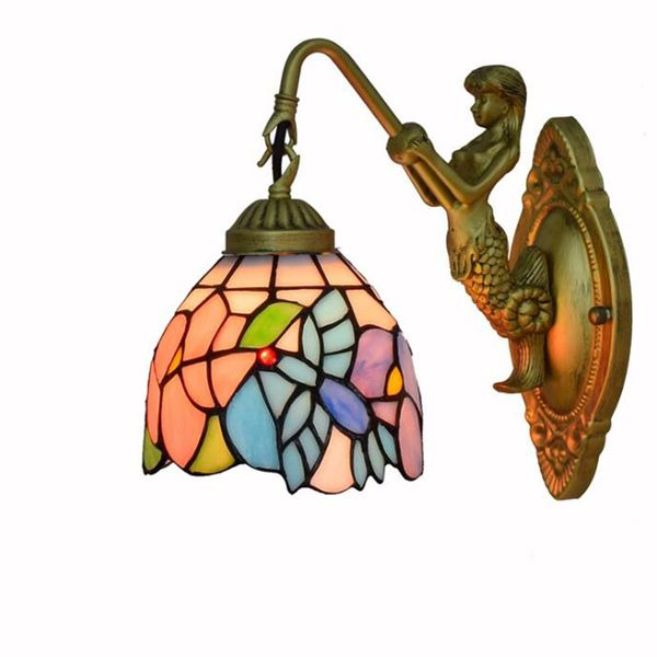 

Mediterranean Creative Tiffany wall lamp light Pastoral Village Retro flower hanging high quality LED Art home decorative