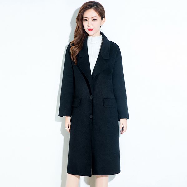 

manteau femme european 2019 fall / winter women double-faced wool jacket coats warm jacket simple outerwear casaco feminino, Black