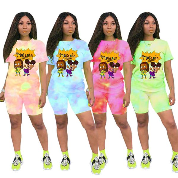 

women clothing summer two piece set short sleeve t-shirt+shorts tie dye sports suit crew neck outfits fashion jogging suit 3013, Gray
