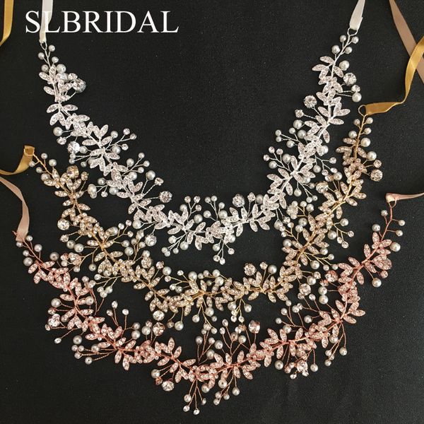 

slbridal rose gold crystal rhinestone pearls wedding hair accessories hairband bridal headband bridesmaids jewelry women, Golden;white