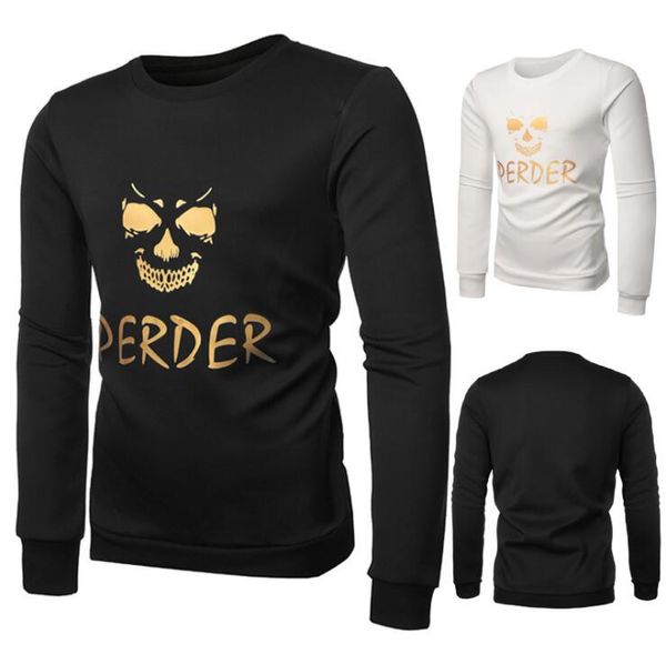 

весна осень mens printed толстовка 2 цвета crewneck золотой печати тонкий пуловер размер m до 2xl, Black