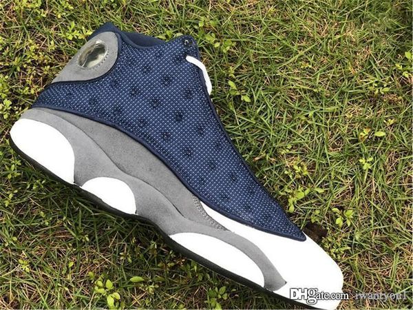 

2020 authentic air 13 navy flint grey white university blue retro basketball shoes men real carbon fiber sports 414571-404 with original box