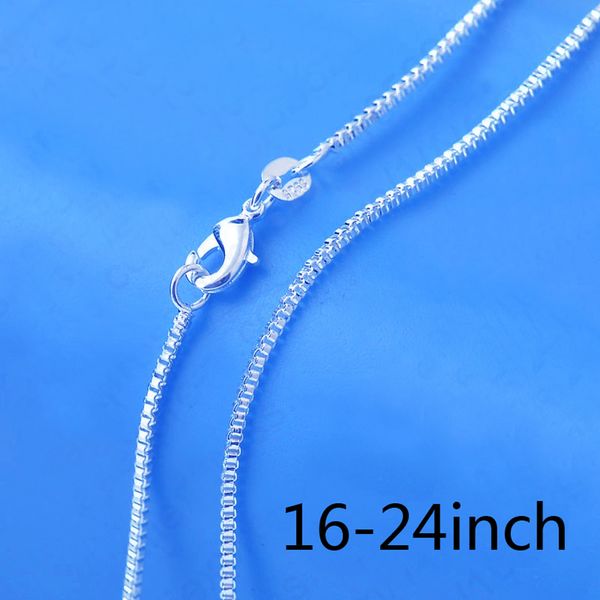 1pcs 1mm 925 Silber Box -Kette Feine Halskette für Frau Teen Girl Modeaccessoires Diy Hochzeit Schmuck Geschenk 16 - 24 Zoll 925 Hummerverschluss Tag Tag