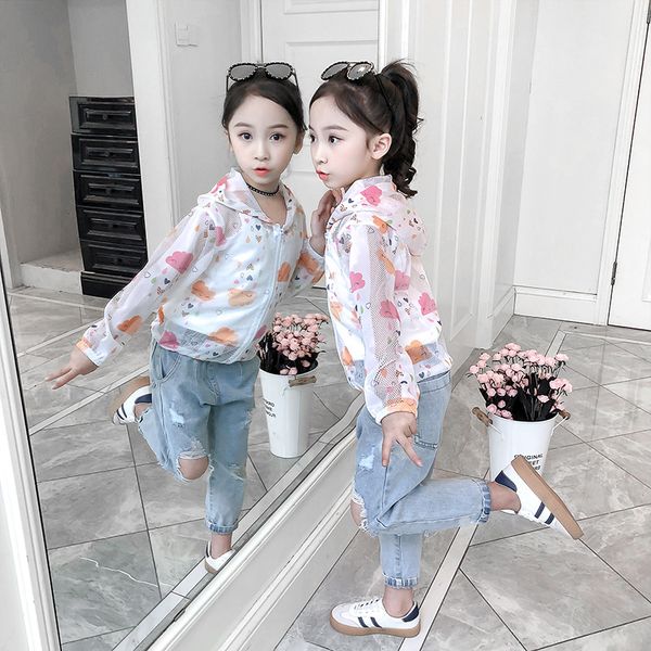 

summer children's hooded sunscreen coat baby outdoor coat boys girls cartoon air conditioning shirt baby girl kids jacket, Blue;gray