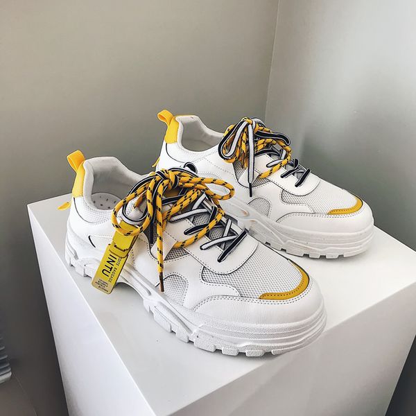 

summer ins sports breathable mesh men's casual shoes korean version of the trend of white wild running shoes dad, Black